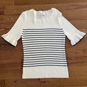 Free Assembly Striped Ruffle Sleeve Sweater Top Women’s L White Black Striped